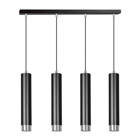 Lampadario 4 Luci Kibo In Acciaio Nero E Tubolari In Nero E Cromo