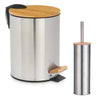 Kit da Bagno Pattumiera 3lt e Porta Scopino Acciaio Bambù
