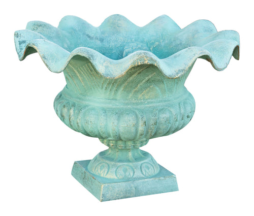 Biscottini Biscottini Vaso Ghisa Verde Anticata Decori Rilievo Esterno Giardino 55x55x40