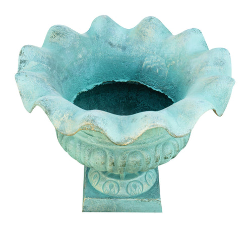 Biscottini Biscottini Vaso Ghisa Verde Anticata Decori Rilievo Esterno Giardino 55x55x40