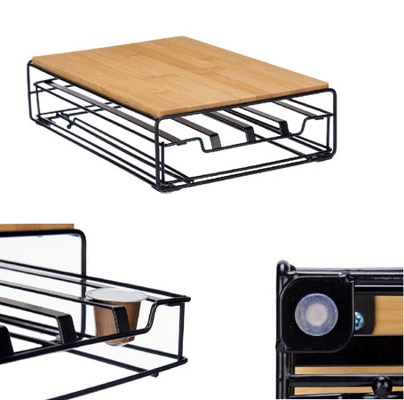 Cassetto Porta Capsule Nespresso 32Posti Metallo verniciato Bambù Vassoio Estraibile