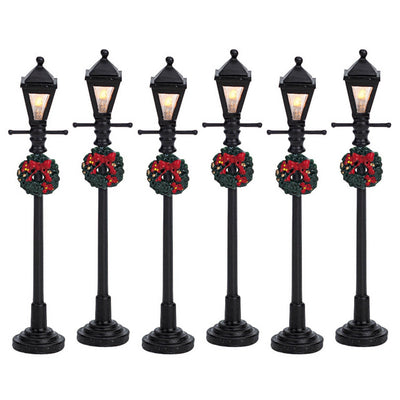 Lampione stradale a lanterna a gas‎, accessorio per villaggio di Natale da 10,5 cm, set 4 pezzi