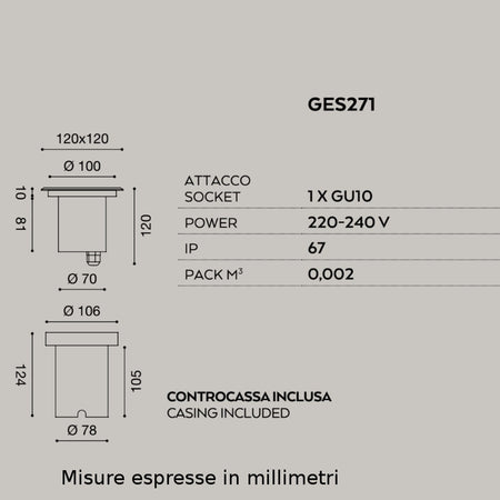 Faretto incasso acciaio Gea Led EGOI GES271 GU10 LED IP67 spot calpestabile esterno