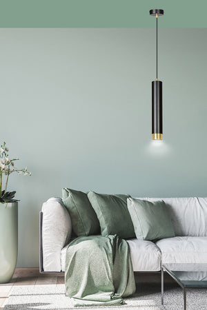 Sospensione 1 Luce Kibo In Acciaio Nero Con Tubolare In Nero E Oro