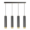 Lampadario 4 Luci Kibo In Acciaio Nero E Tubolari In Nero E Oro
