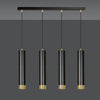 Lampadario 4 Luci Kibo In Acciaio Nero E Tubolari In Nero E Oro