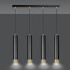 Lampadario 4 Luci Kibo In Acciaio Nero E Tubolari In Nero E Oro