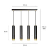 Lampadario 4 Luci Kibo In Acciaio Nero E Tubolari In Nero E Oro