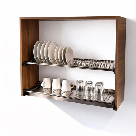 Pensile Scolapiatti Cucina con Ante in Legno Nobilitato Noce Altezza 72 cm