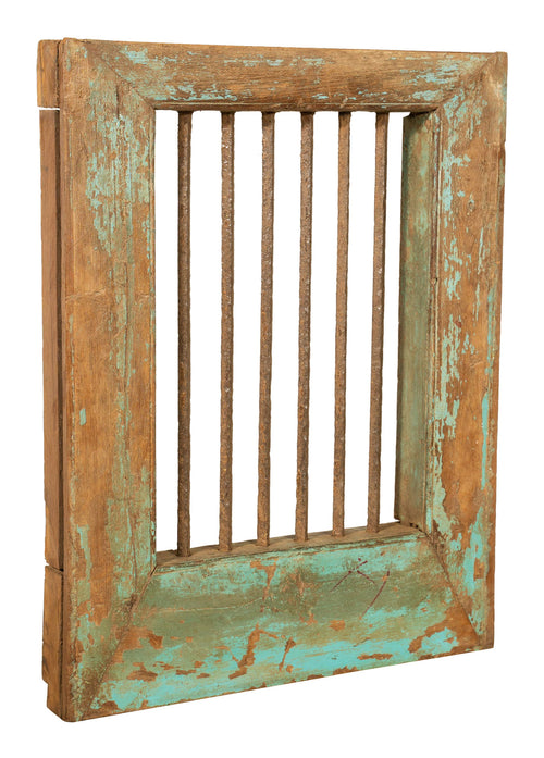 Biscottini Biscottini Finestra Antica Legno Teak Ferro Restaurata 61x7x78 Grata Decorativa