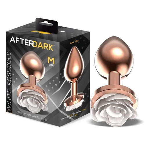 Plug Anale in Metallo Rosegold taglia M con Rosa Bianca