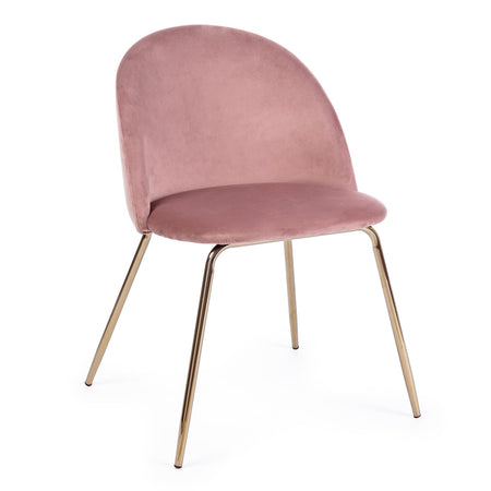 Sedia "Tanya" in velluto rosa anticato e gambe ottone h 77 cm arredamento moderno