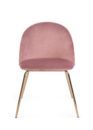 Sedia "Tanya" in velluto rosa anticato e gambe ottone h 77 cm arredamento moderno