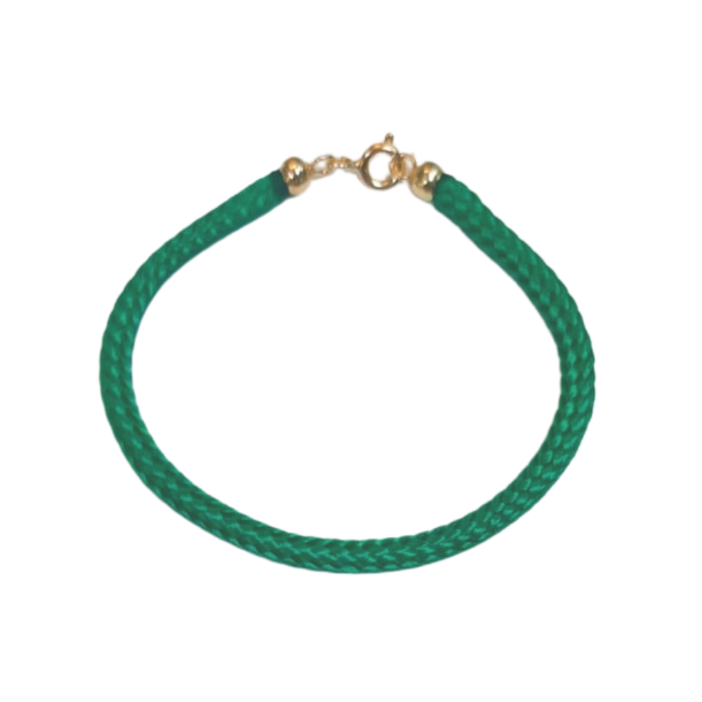 Bracciale Portafortuna Verde In Sagola Con Terminali Argento 925‰ - Chiusura Ad Amo - Unisex Regalo