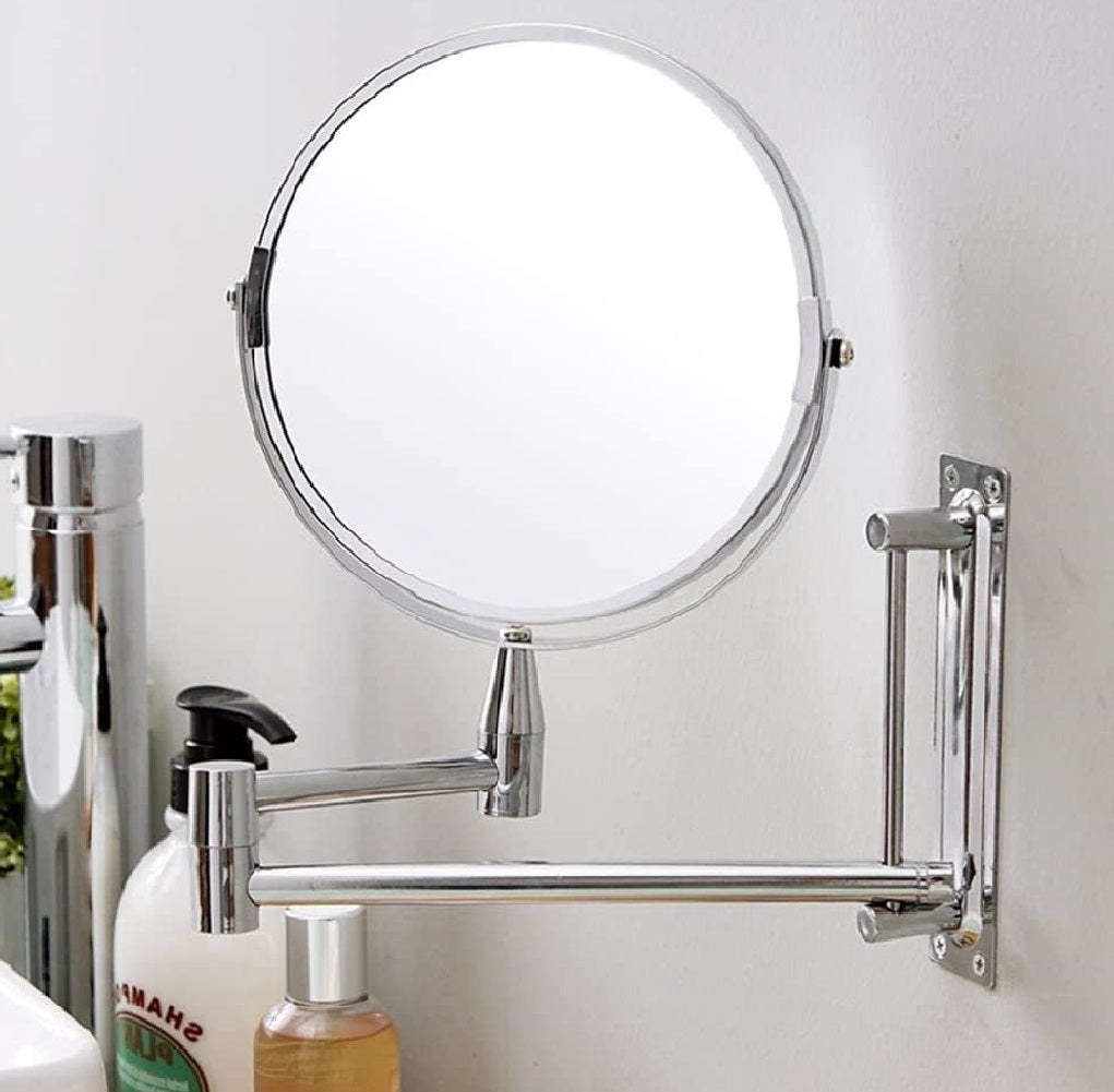 TrAdE Shop Traesio - Specchio Da Trucco A Parete Allungabile Telescopico Rotondo Fronte Retro 2x 9109345