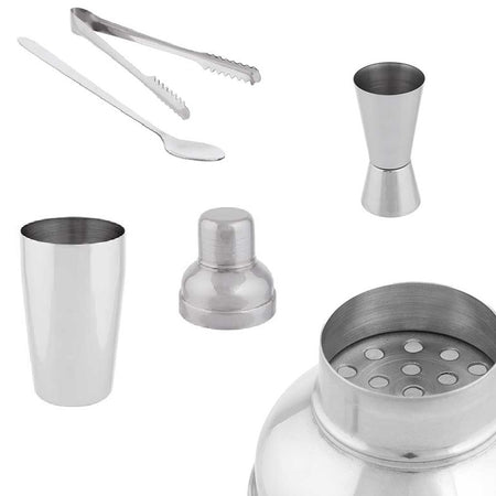 Set 5pz Preparazione Cocktail Secchiello Shaker e Accessori Acciaio Inox Kit Barman