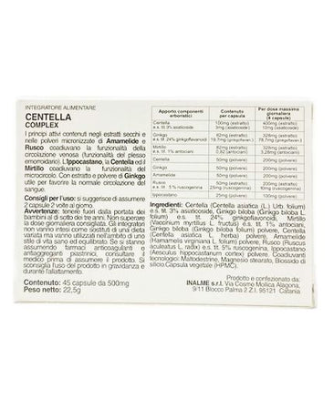 Centella Complex 45 caps. con Mirtillo, Rusco, Ippocastano, Amamelide migliorano il microcircolo sollievo alle gambe