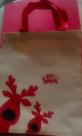 Regalo Sacchetto di stoffa Natalizio Con Vino Bordeaux Biologico Rosso Château Monplaisir/ Cioccolato Belga 100g 72% Mandorla /Caramelle Mirtillo Rosso con goccia di miele 75g