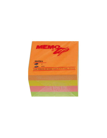 Memo stick cubo adesivo 51x51 400 fogli neon