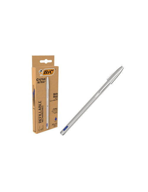 Penna bic metal blu con 2 ricariche