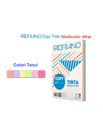 Risma Cartoncino copytinta multicolor 200gr A4 colori tenui 100 fogli