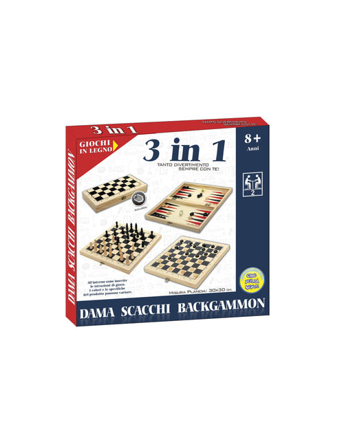 Scacchiera in legno 3 in 1
