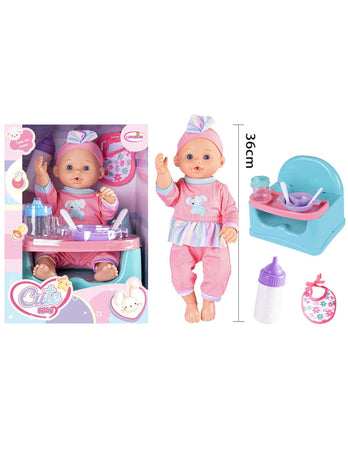 Bebe' 38cm con Seggiolone e Set Pappa