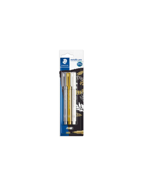 Marcatore staedtler oro argento e bianco set.3 pezzi