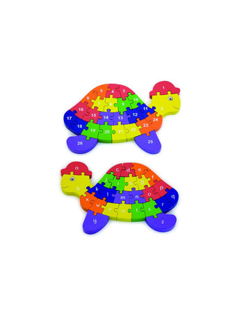 Tartaruga Puzzle con lettere e numeri in legno