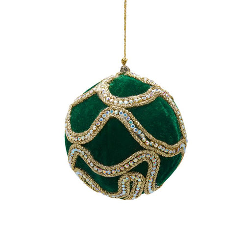 Pallina in velluto colore verde con decori oro per albero di Natale decorazioni natalizie
