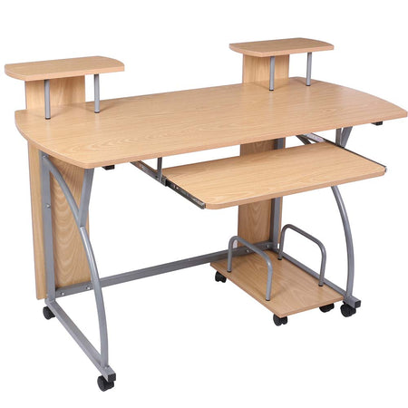 Scrivania Porta PC Tavolo Studio con Porta Tastiera e Ripiani Metallo e Legno