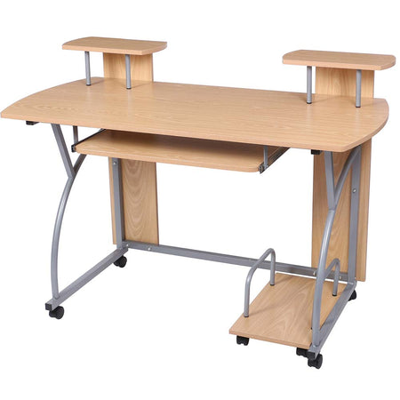 Scrivania Porta PC Tavolo Studio con Porta Tastiera e Ripiani Metallo e Legno