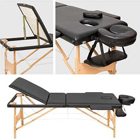 Lettino Pieghevole e Portatile per Massaggi Estetica SPA 3 Zone in Legno Nero
