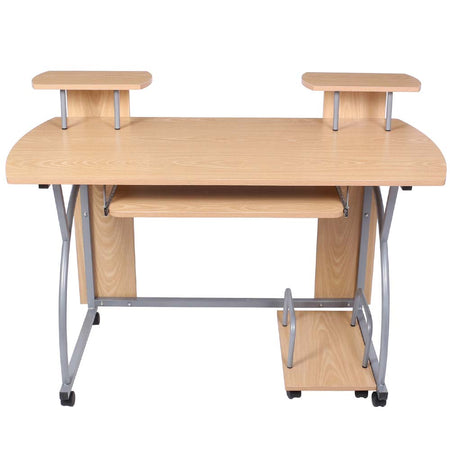 Scrivania Porta PC Tavolo Studio con Porta Tastiera e Ripiani Metallo e Legno