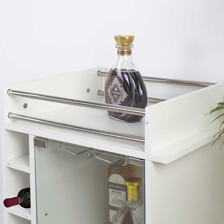 Mobiletto Bar Porta Bottiglie Legno Mdf 6 Vani 3Ripiani Porta Calici Bianco