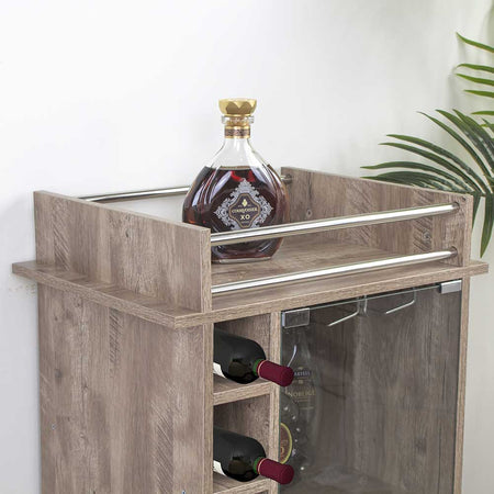 Mobiletto Bar Porta Bottiglie Legno Mdf 6 Vani 3Ripiani Porta Calici Taupe