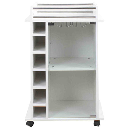 Mobiletto Bar Porta Bottiglie Legno Mdf 6 Vani 3Ripiani Porta Calici Bianco