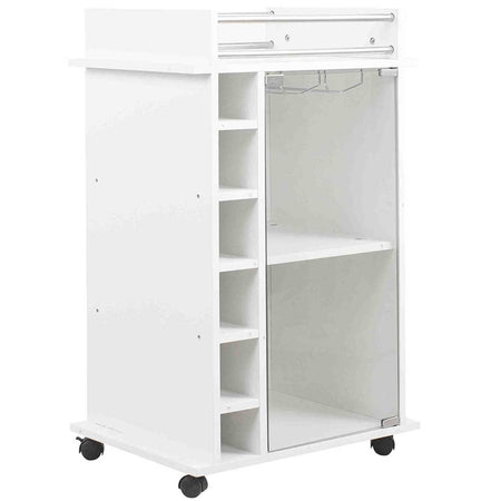 Mobiletto Bar Porta Bottiglie Legno Mdf 6 Vani 3Ripiani Porta Calici Bianco