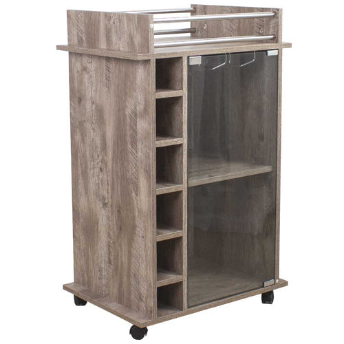 Mobiletto Bar Porta Bottiglie Legno Mdf 6 Vani 3Ripiani Porta Calici Taupe