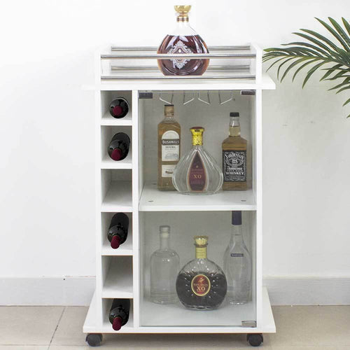 Mobiletto Bar Porta Bottiglie Legno Mdf 6 Vani 3Ripiani Porta Calici Bianco