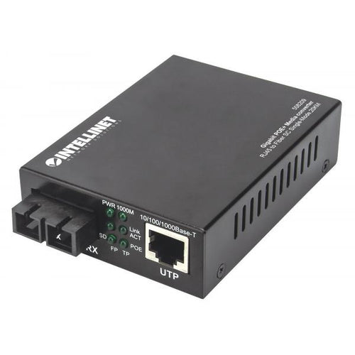 Convertitore multimediale Intellinet Gigabit PoE+, porta RJ45 da 1000Base-T a 1000Base-LX (SC)