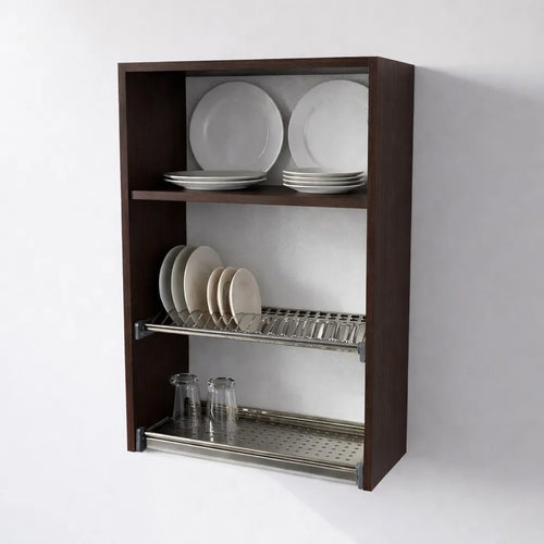 Pensile Scolapiatti Cucina con Ante in Legno  Nobilitato Wenge Altezza 90 cm