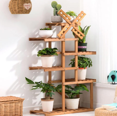 Scaffale Libreria Porta Piante in legno bambù 62x25 H 103 cm Funzionale ed Elegante