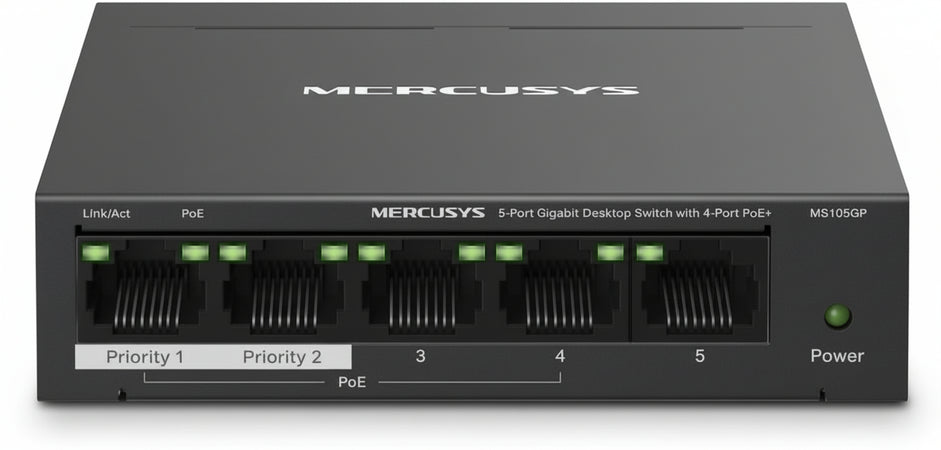 Switch Desktop 5 porte 10/100/1000 PoE+ - Mercusys MS105GP