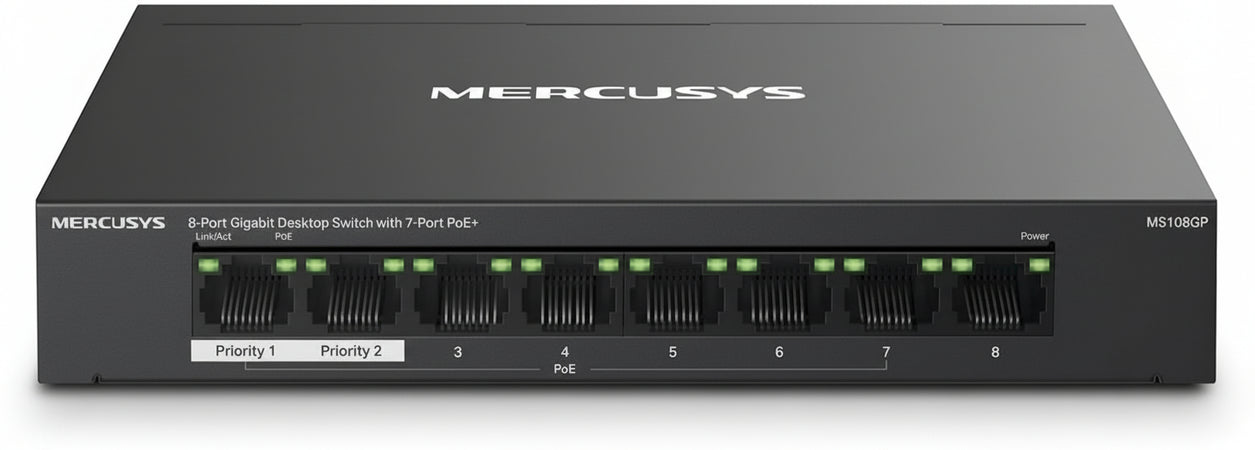 Switch 8 porte Gigabit con 7 porte PoE+ Mercusys MS108GP