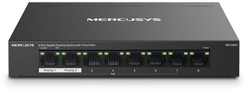 Switch 8 porte Gigabit con 7 porte PoE+ Mercusys MS108GP