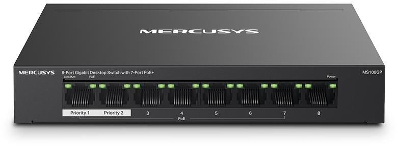 Switch 8 porte Gigabit con 7 porte PoE+ Mercusys MS108GP