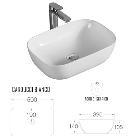 Lavandino bianco da appoggio 50x38 | Carducci