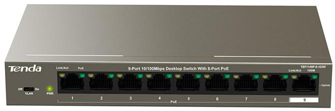 Switch a 9 porte da 10/100Mbps con 8 porte PoE desktop 102W