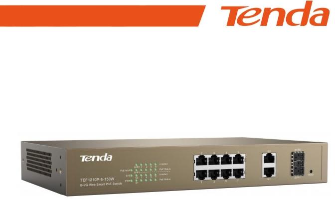 Tenda Switch PoE Desktop Smart 8 Porte 10/100Mb+2Gb+2SFP - TEF1210P-8-150W